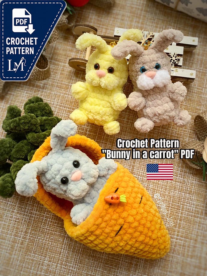 Crochet Pattern Bunny in a carrot